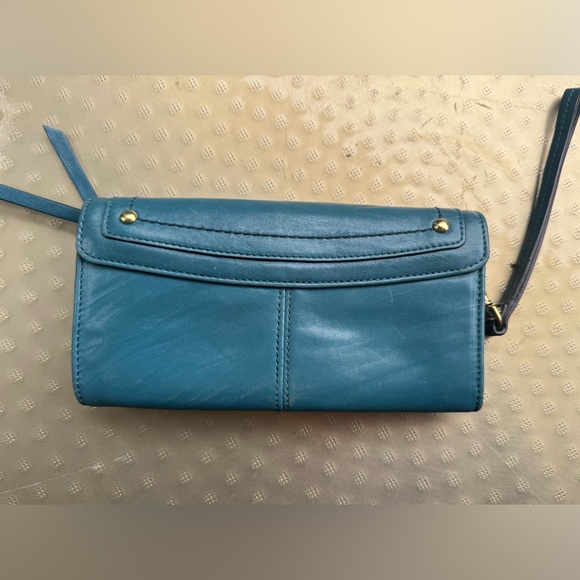 Coach Archive vintage green-blue leather Hampton Lindsey Turnlock wristlet - Picture 3 of 7